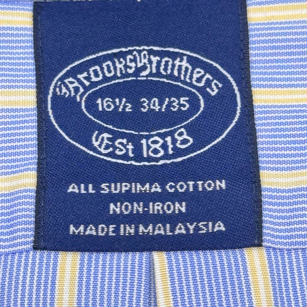 Brooks Brothers Supima Cotton Blue and Yellow Striped Button Down Shirt - Picture 3 of 8